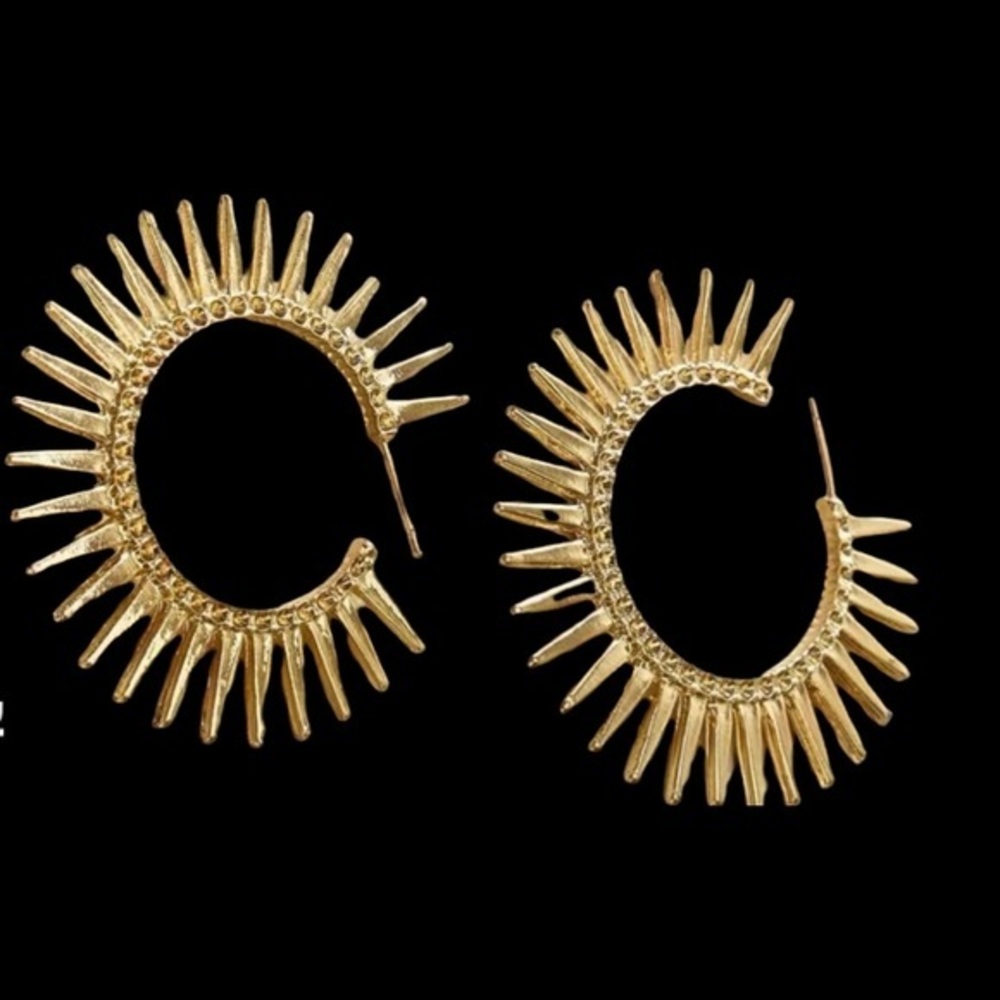 Anthropologie Sol Sunburst Sun Art Deco Sun Spike Hoop Earrings 18k plated